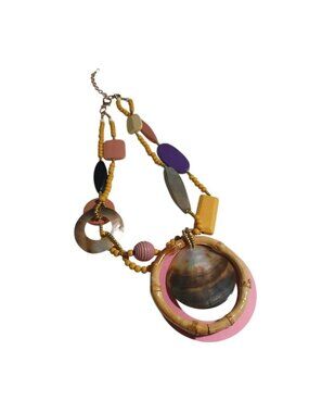 Colorful Beaded Shell Pendant Necklace Adjustable Multicolor Statement Jewelry